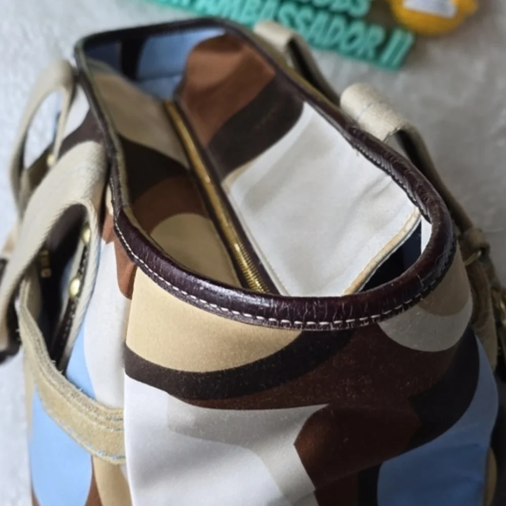 Coach Hamptons OP ART Scarf Print, Suede And Leather Tote CO6M - 10116 Vintage - Picture 12 of 13